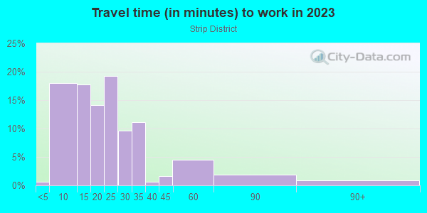 Commute time to work in Strip District in Pittsburgh neighborhood in PA
