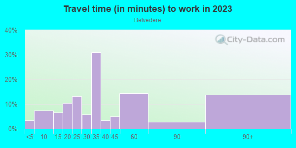 Commute time to work in Belvedere in Columbia neighborhood in SC