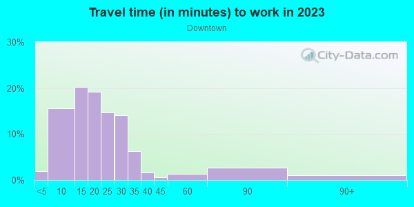 Commute time to work in Downtown in Knoxville neighborhood in TN