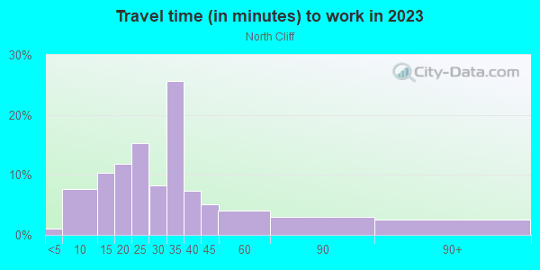 Commute time to work in North Cliff in Dallas neighborhood in TX