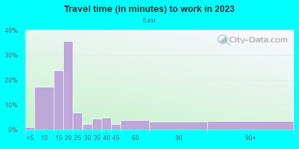Commute time to work in East in Lubbock neighborhood in TX