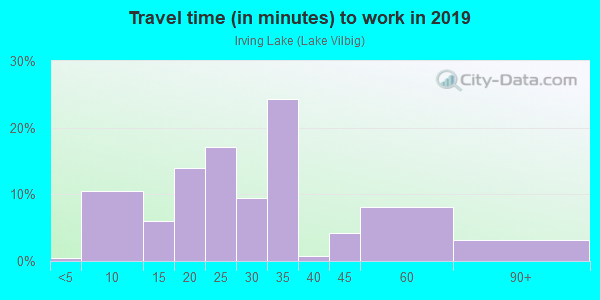 Commute time to work in Irving Lake in Irving neighborhood in TX