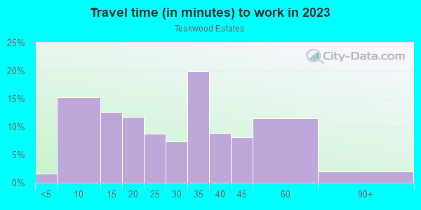 Commute time to work in Teakwood Estates in Plano neighborhood in TX