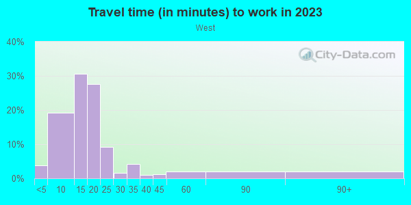 Commute time to work in West in Arlington neighborhood in TX