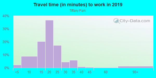 Commute time to work in Tiffany Park in Bryan neighborhood in TX