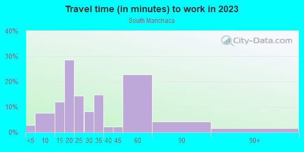 Commute time to work in South Manchaca in Austin neighborhood in TX