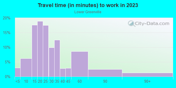 Commute time to work in Lower Greenville in Dallas neighborhood in TX
