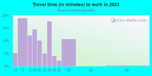Commute time to work in Reunion District in Dallas neighborhood in TX