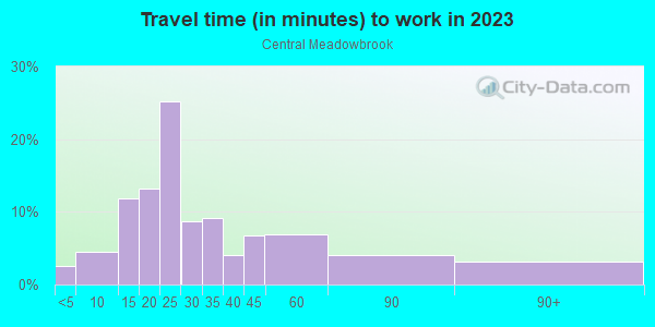 Commute time to work in Central Meadowbrook in Fort Worth neighborhood in TX