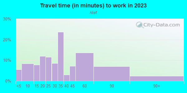 Commute time to work in Alief in Houston neighborhood in TX