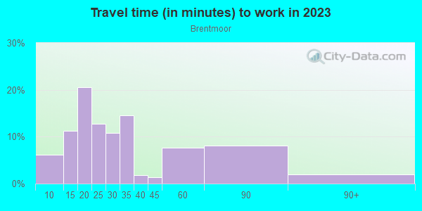 Commute time to work in Brentmoor in Fort Worth neighborhood in TX