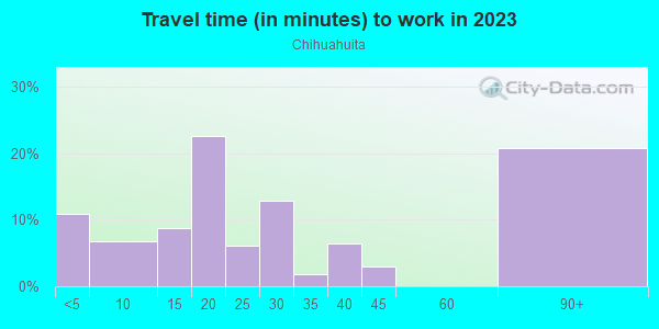 Commute time to work in Chihuahuita in El Paso neighborhood in TX