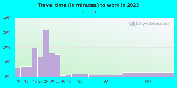 Commute time to work in Rim Area in El Paso neighborhood in TX