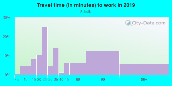 Commute time to work in Schultz in Mesquite neighborhood in TX