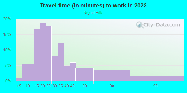 Commute time to work in Niguel Hills in Laguna Niguel neighborhood in CA