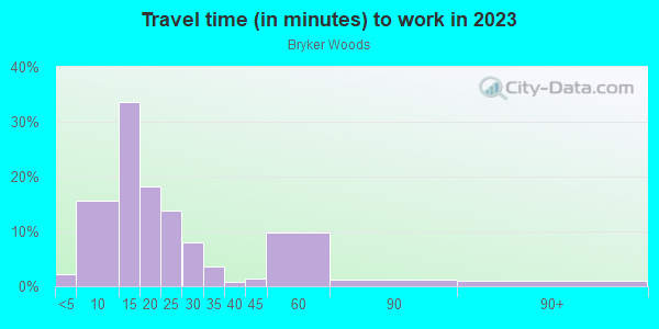 Commute time to work in Bryker Woods in Austin neighborhood in TX