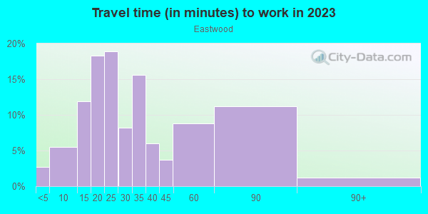 Commute time to work in Eastwood in Fort Worth neighborhood in TX