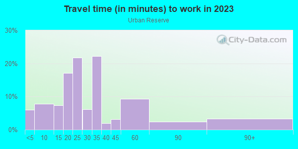 Commute time to work in Urban Reserve in Dallas neighborhood in TX