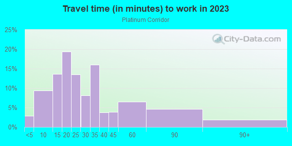 Commute time to work in Platinum Corridor in Dallas neighborhood in TX