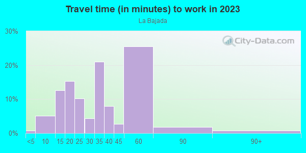 Commute time to work in La Bajada in Dallas neighborhood in TX