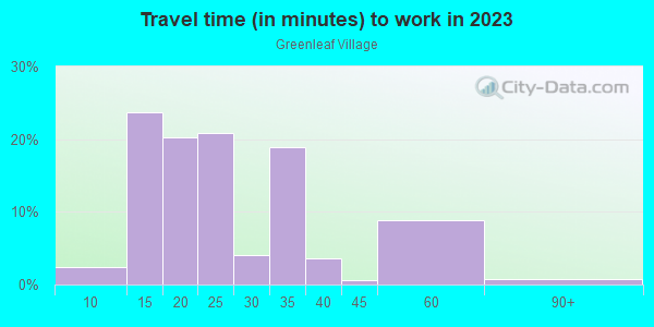 Commute time to work in Greenleaf Village in Dallas neighborhood in TX