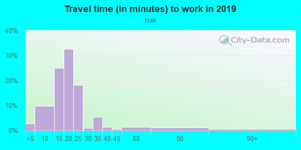 Commute time to work in Nall in Bryan neighborhood in TX