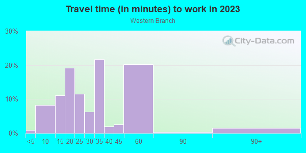 Commute time to work in Western Branch in Chesapeake neighborhood in VA