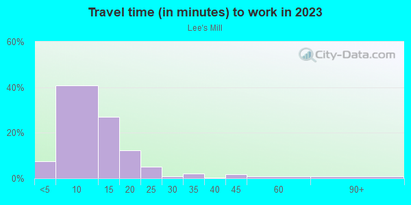 Commute time to work in Lee's Mill in Newport News neighborhood in VA