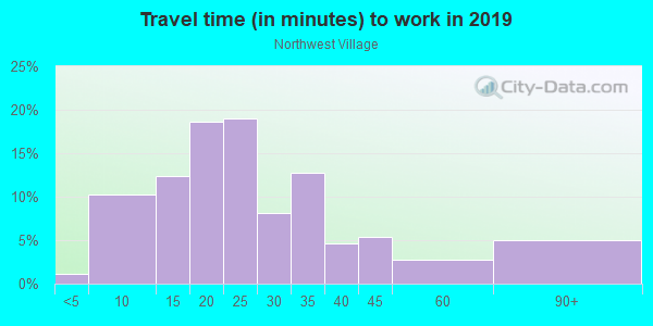 Commute time to work in Northwest Village in Bellevue neighborhood in WA