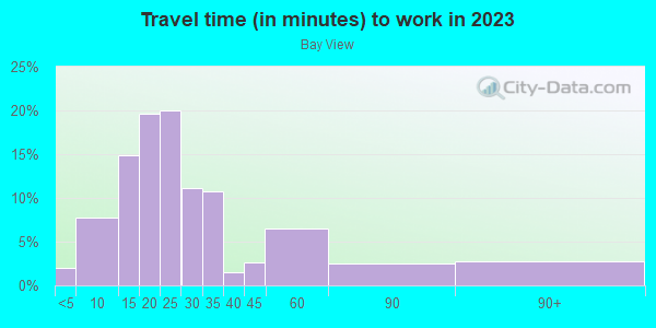 Commute time to work in Bay View in Milwaukee neighborhood in WI