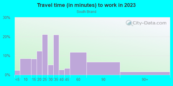 Commute time to work in South Brand in Glendale neighborhood in CA