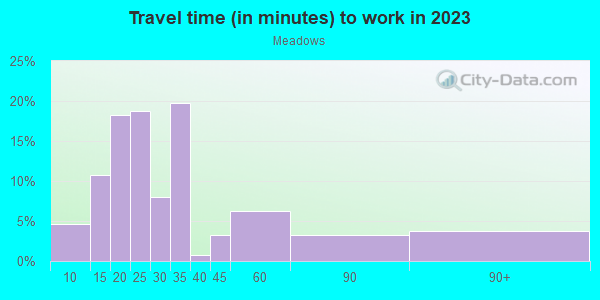 Commute time to work in Meadows in San Jose neighborhood in CA