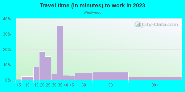 Commute time to work in Westwood in Denver neighborhood in CO