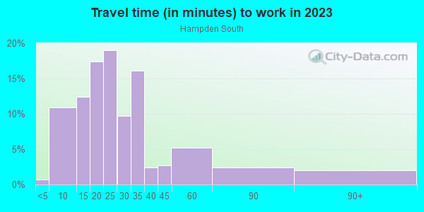 Commute time to work in Hampden South in Denver neighborhood in CO
