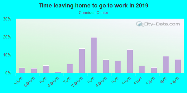 Time Leaving Home for Work in Gunnison Center in Gunnison neighborhood in CO