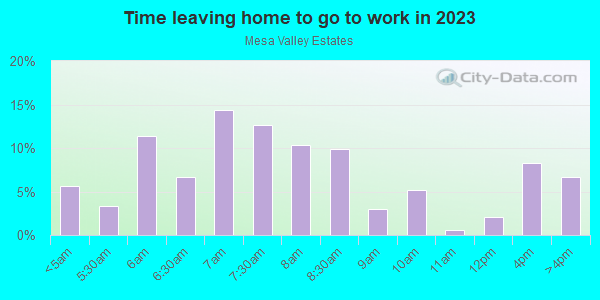 Time Leaving Home for Work in Mesa Valley Estates in Grand Junction neighborhood in CO