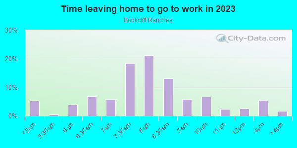 Time Leaving Home for Work in Bookcliff Ranches in Grand Junction neighborhood in CO