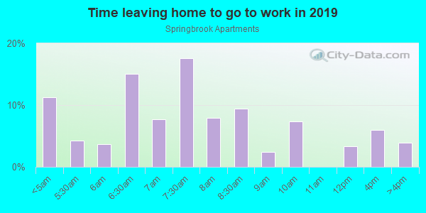 Time Leaving Home for Work in Springbrook Apartments in Denver neighborhood in CO