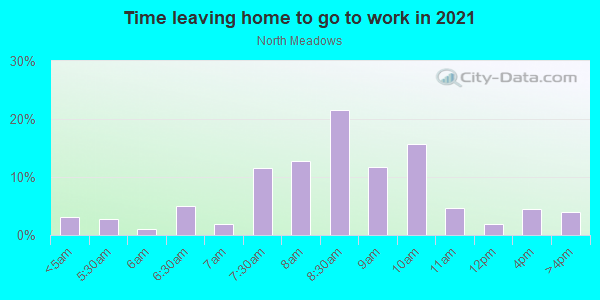 Time Leaving Home for Work in North Meadows in Hartford neighborhood in CT