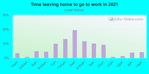 Time Leaving Home for Work in Lower Nichols in Trumbull neighborhood in CT