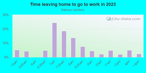 Time Leaving Home for Work in Watrous Gardens in Tampa neighborhood in FL