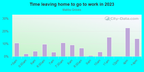 Time Leaving Home for Work in Malibu Groves in Orlando neighborhood in FL