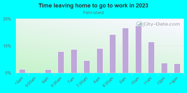 Time Leaving Home for Work in Palm Island in Miami Beach neighborhood in FL