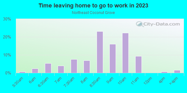 Time Leaving Home for Work in Northeast Coconut Grove in Miami neighborhood in FL