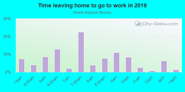 Time Leaving Home for Work in Weeki Wachee Shores in Spring Hill neighborhood in FL