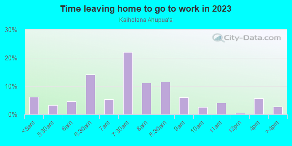 Time Leaving Home for Work in Kaiholena Ahupua`a in Hawi neighborhood in HI