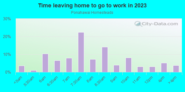 Time Leaving Home for Work in Ponahawai Homesteads in Hilo neighborhood in HI