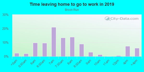 Time Leaving Home for Work in Brook Run in Des Moines neighborhood in IA