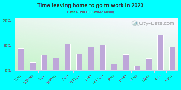 Time Leaving Home for Work in Pettit Rudisill in Fort Wayne neighborhood in IN