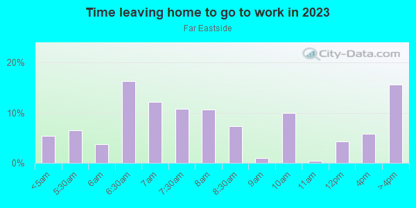 Time Leaving Home for Work in Far Eastside in Indianapolis neighborhood in IN